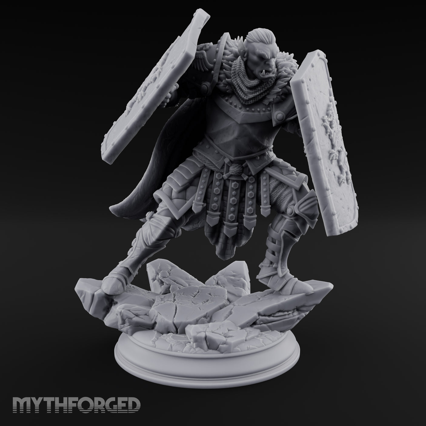 Double Shielded Orc Gladiator Miniature for Dungeons and Dragons, Pathfinder or other TTRPGs