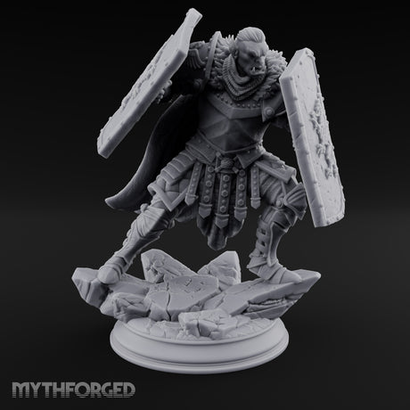 Double Shielded Orc Gladiator Miniature for Dungeons and Dragons, Pathfinder or other TTRPGs