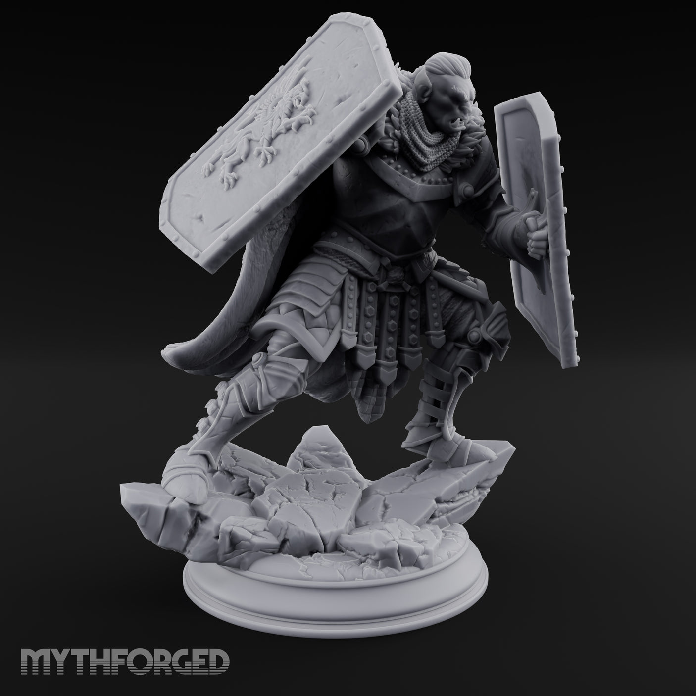 Double Shielded Orc Gladiator Miniature for Dungeons and Dragons, Pathfinder or other TTRPGs
