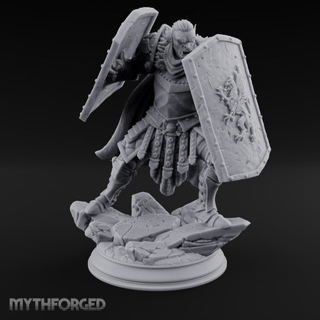 Double Shielded Orc Gladiator Miniature for Dungeons and Dragons, Pathfinder or other TTRPGs