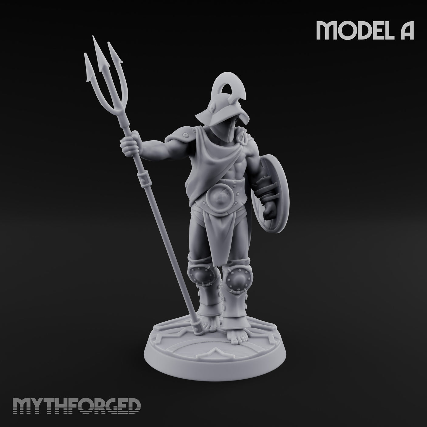 Trident Shield Clashing Human Gladiator Model A Miniature for Dungeons and Dragons, Pathfinder or other TTRPGs
