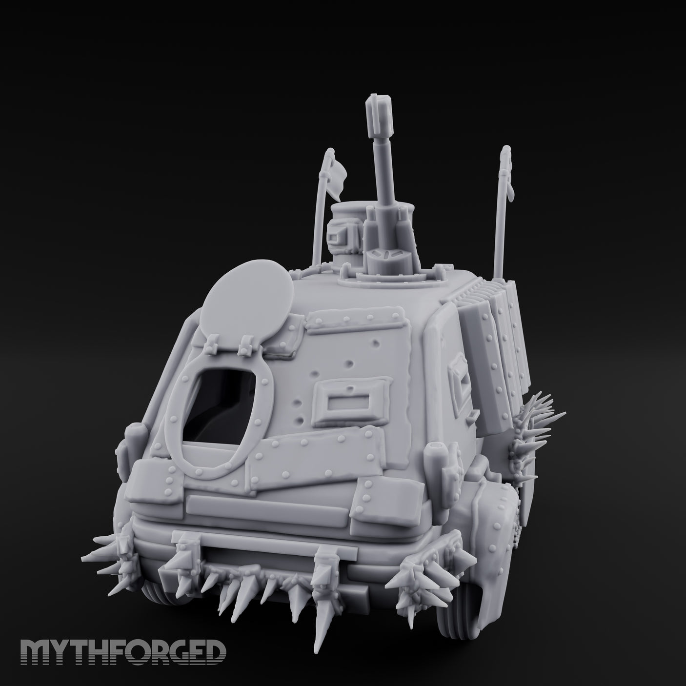 Turret-Mounted Spike-Rammed Wasteland Battle Truck Miniature for Dungeons and Dragons, Pathfinder or other TTRPGs