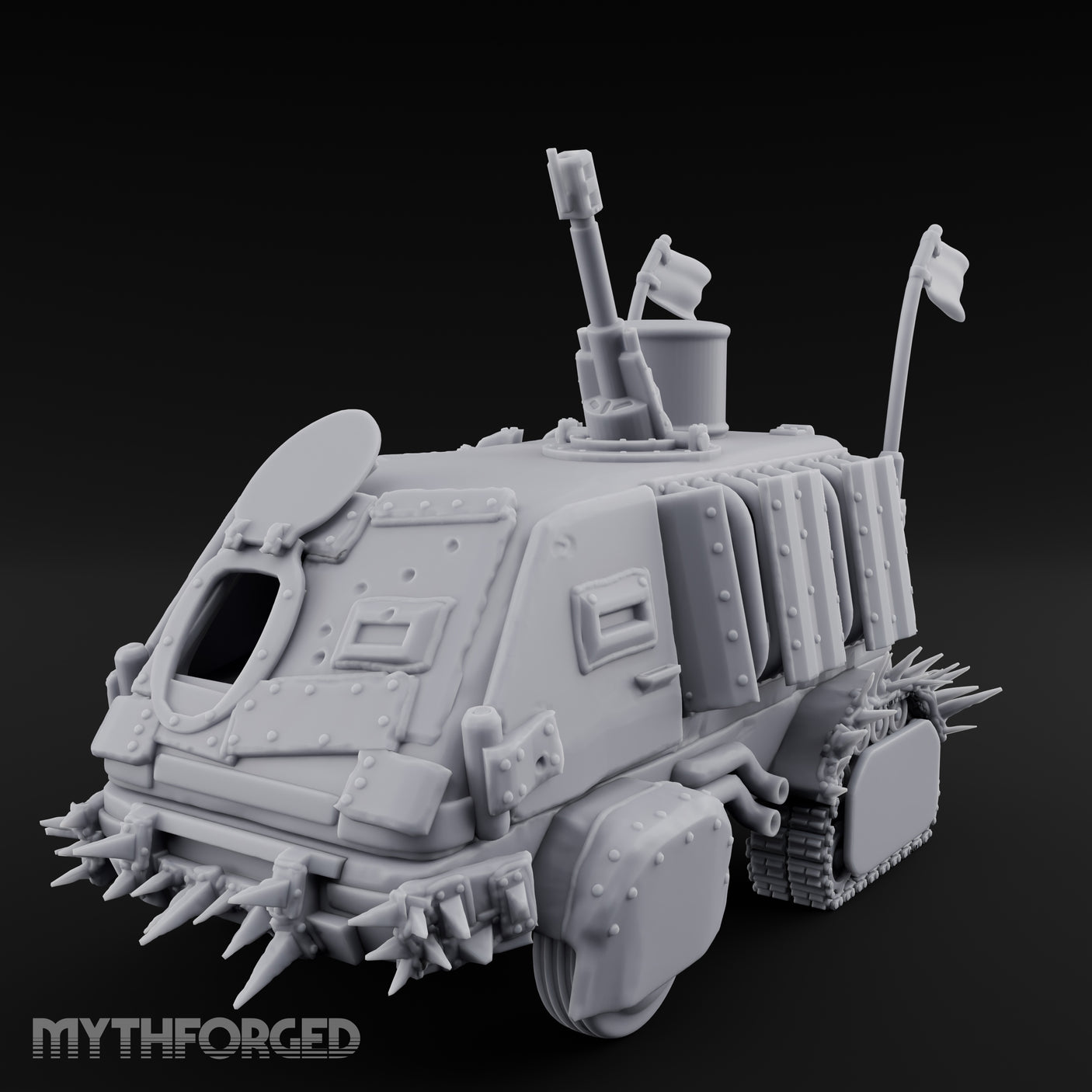 Turret-Mounted Spike-Rammed Wasteland Battle Truck Miniature for Dungeons and Dragons, Pathfinder or other TTRPGs