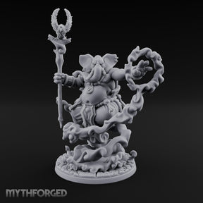 Trunk Twisting Staff Raising Loxodon Shaman Miniature for Dungeons and Dragons, Pathfinder or other TTRPGs