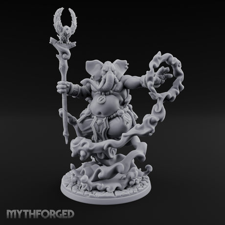 Trunk Twisting Staff Raising Loxodon Shaman Miniature for Dungeons and Dragons, Pathfinder or other TTRPGs