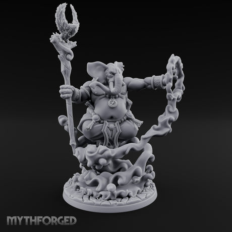 Trunk Twisting Staff Raising Loxodon Shaman Miniature for Dungeons and Dragons, Pathfinder or other TTRPGs