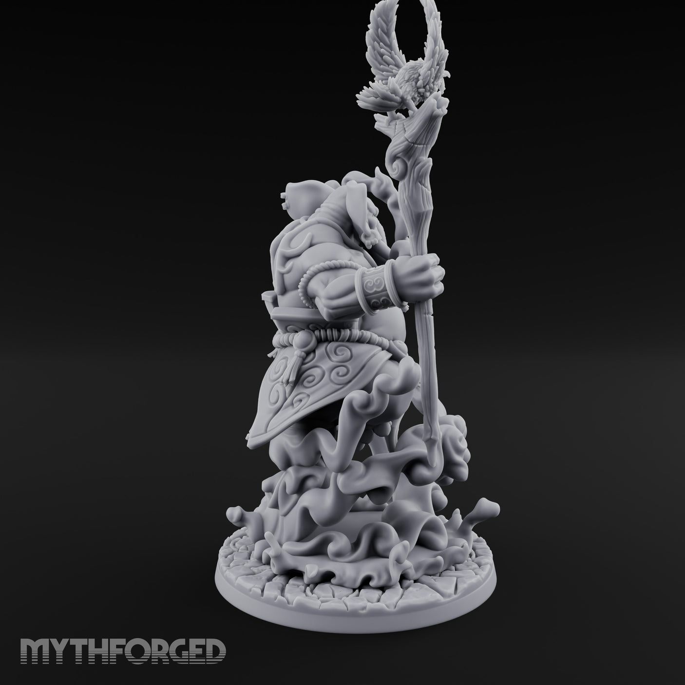 Trunk Twisting Staff Raising Loxodon Shaman Miniature for Dungeons and Dragons, Pathfinder or other TTRPGs