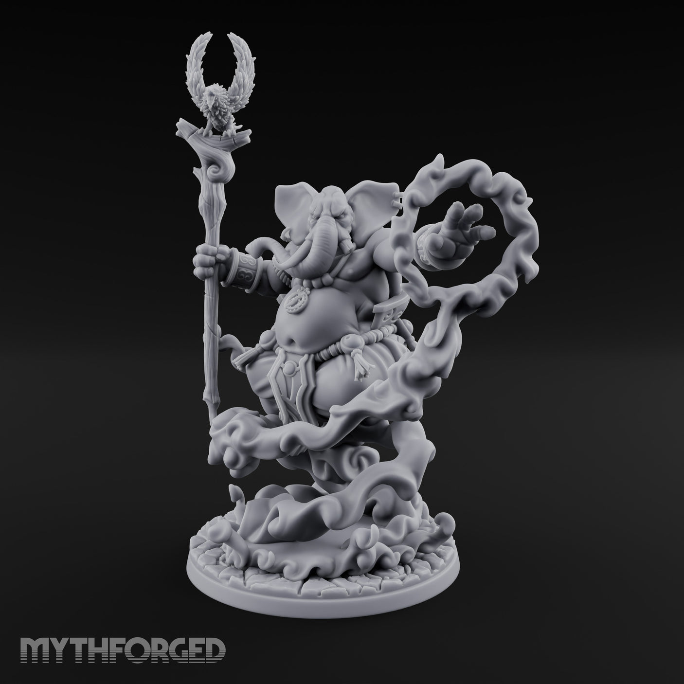 Trunk Twisting Staff Raising Loxodon Shaman Miniature for Dungeons and Dragons, Pathfinder or other TTRPGs