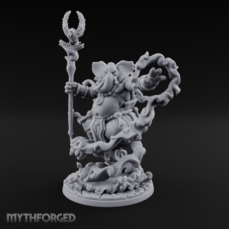 Trunk Twisting Staff Raising Loxodon Shaman Miniature for Dungeons and Dragons, Pathfinder or other TTRPGs