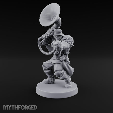 Tuba Blasting Crouching Skeleton Trooper Musician Miniature for Dungeons and Dragons, Pathfinder or other TTRPGs