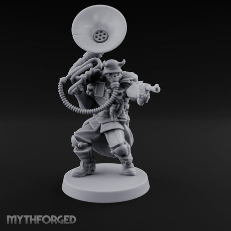 Tuba Blasting Crouching Skeleton Trooper Musician Miniature for Dungeons and Dragons, Pathfinder or other TTRPGs