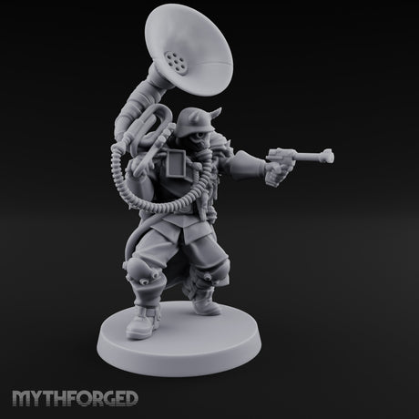 Tuba Blasting Crouching Skeleton Trooper Musician Miniature for Dungeons and Dragons, Pathfinder or other TTRPGs