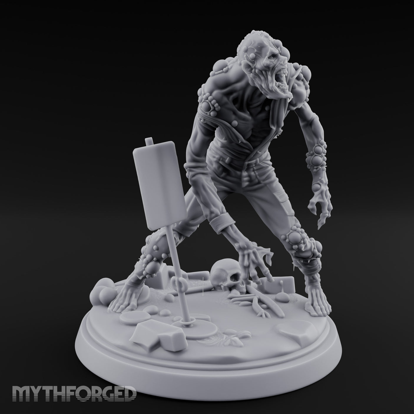 Tumour Covered Lurching Zombie Mutant Miniature for Dungeons and Dragons, Pathfinder or other TTRPGs