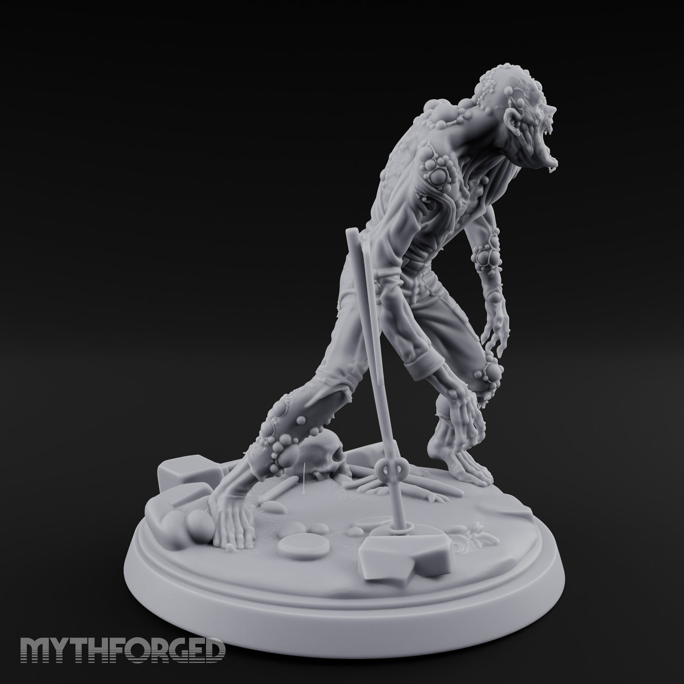 Tumour Covered Lurching Zombie Mutant Miniature for Dungeons and Dragons, Pathfinder or other TTRPGs