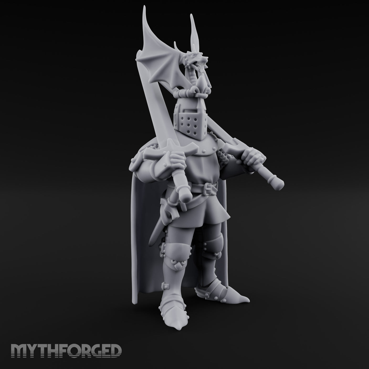 Twin Blades Crossed Human Knight Miniature for Dungeons and Dragons, Pathfinder or other TTRPGs
