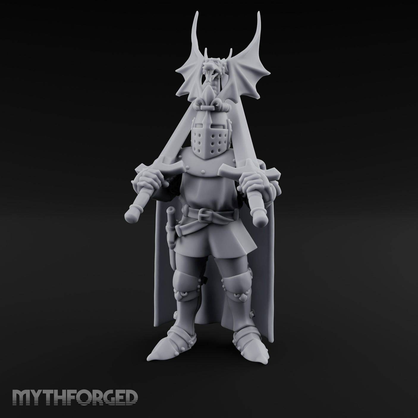 Twin Blades Crossed Human Knight Miniature for Dungeons and Dragons, Pathfinder or other TTRPGs