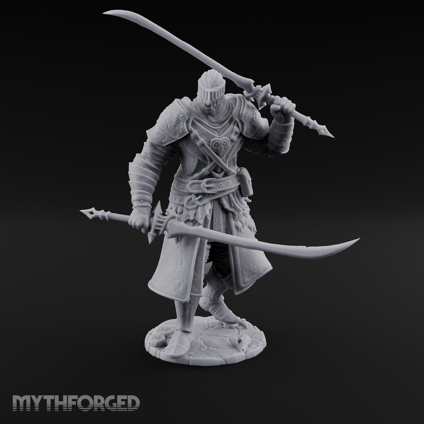 Twin Blades Crossed Striding Human Warrior Miniature for Dungeons and Dragons, Pathfinder or other TTRPGs