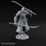 Twin Blades Crossed Striding Human Warrior Miniature for Dungeons and Dragons, Pathfinder or other TTRPGs