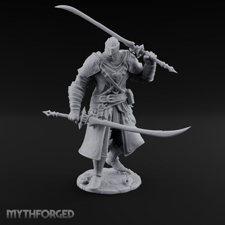 Twin Blades Crossed Striding Human Warrior Miniature for Dungeons and Dragons, Pathfinder or other TTRPGs