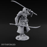 Twin Blades Crossed Striding Human Warrior Miniature for Dungeons and Dragons, Pathfinder or other TTRPGs
