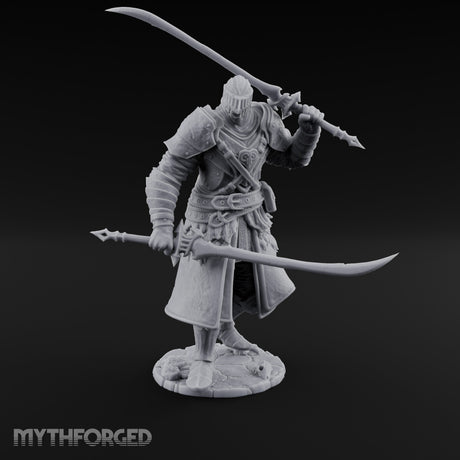 Twin Blades Crossed Striding Human Warrior Miniature for Dungeons and Dragons, Pathfinder or other TTRPGs