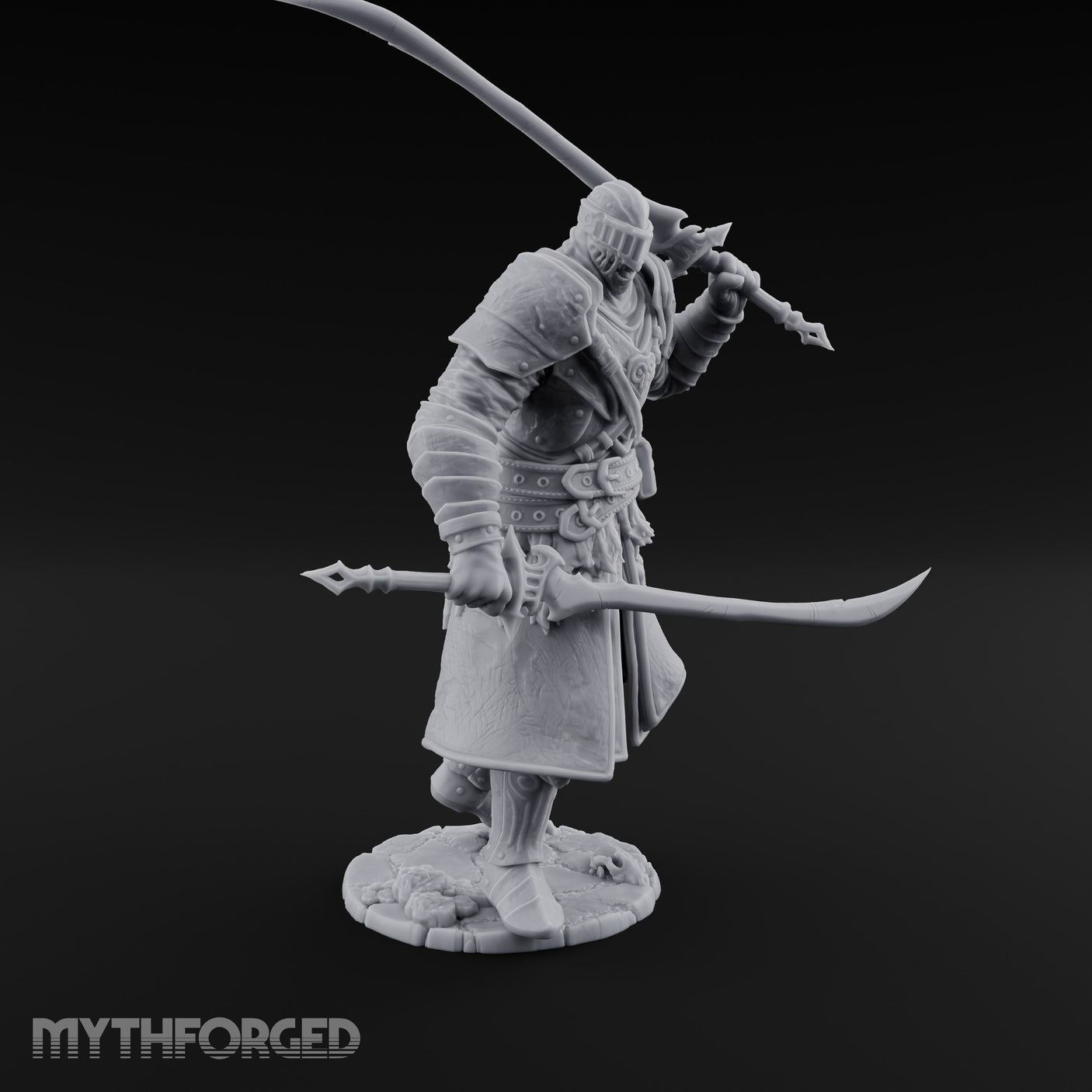 Twin Blades Crossed Striding Human Warrior Miniature for Dungeons and Dragons, Pathfinder or other TTRPGs
