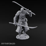 Twin Blades Crossed Striding Human Warrior Miniature for Dungeons and Dragons, Pathfinder or other TTRPGs