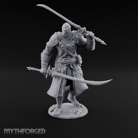 Twin Blades Crossed Striding Human Warrior Miniature for Dungeons and Dragons, Pathfinder or other TTRPGs