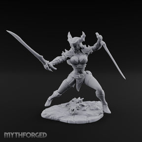 Twin Blades Crossing Human Warrior Miniature for Dungeons and Dragons, Pathfinder or other TTRPGs