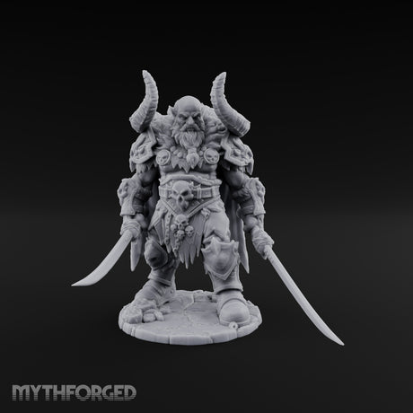 Twin Blades Lowered Striding Human Warlord Miniature for Dungeons and Dragons, Pathfinder or other TTRPGs