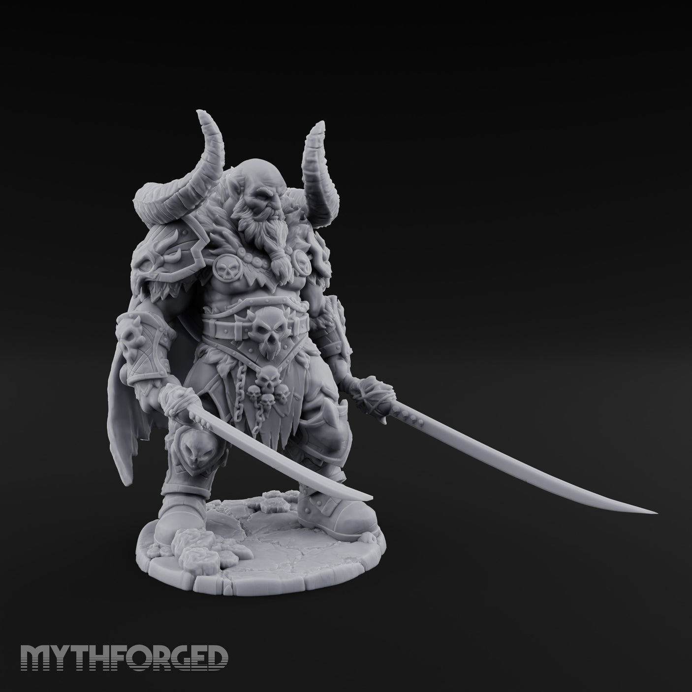 Twin Blades Lowered Striding Human Warlord Miniature for Dungeons and Dragons, Pathfinder or other TTRPGs