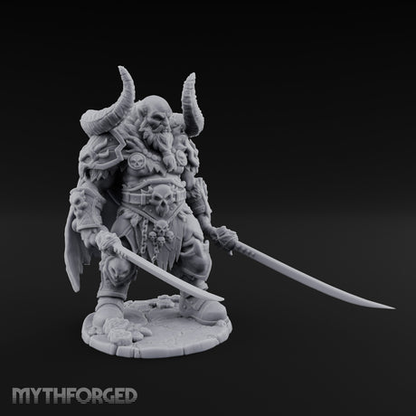 Twin Blades Lowered Striding Human Warlord Miniature for Dungeons and Dragons, Pathfinder or other TTRPGs