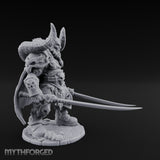 Twin Blades Lowered Striding Human Warlord Miniature for Dungeons and Dragons, Pathfinder or other TTRPGs
