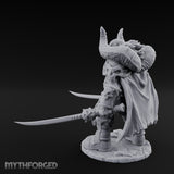 Twin Blades Lowered Striding Human Warlord Miniature for Dungeons and Dragons, Pathfinder or other TTRPGs