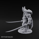 Twin Blades Lowered Striding Human Warlord Miniature for Dungeons and Dragons, Pathfinder or other TTRPGs