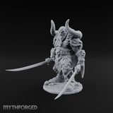Twin Blades Lowered Striding Human Warlord Miniature for Dungeons and Dragons, Pathfinder or other TTRPGs