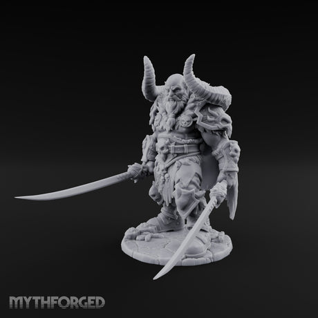 Twin Blades Lowered Striding Human Warlord Miniature for Dungeons and Dragons, Pathfinder or other TTRPGs