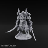 Twin Blades Lowered Striding Human Warlord Miniature for Dungeons and Dragons, Pathfinder or other TTRPGs