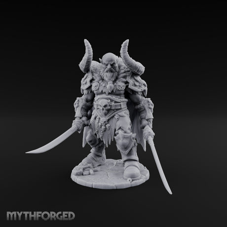 Twin Blades Lowered Striding Human Warlord Miniature for Dungeons and Dragons, Pathfinder or other TTRPGs