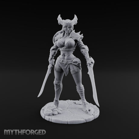 Twin Blades Ready Human Warrior Miniature for Dungeons and Dragons, Pathfinder or other TTRPGs