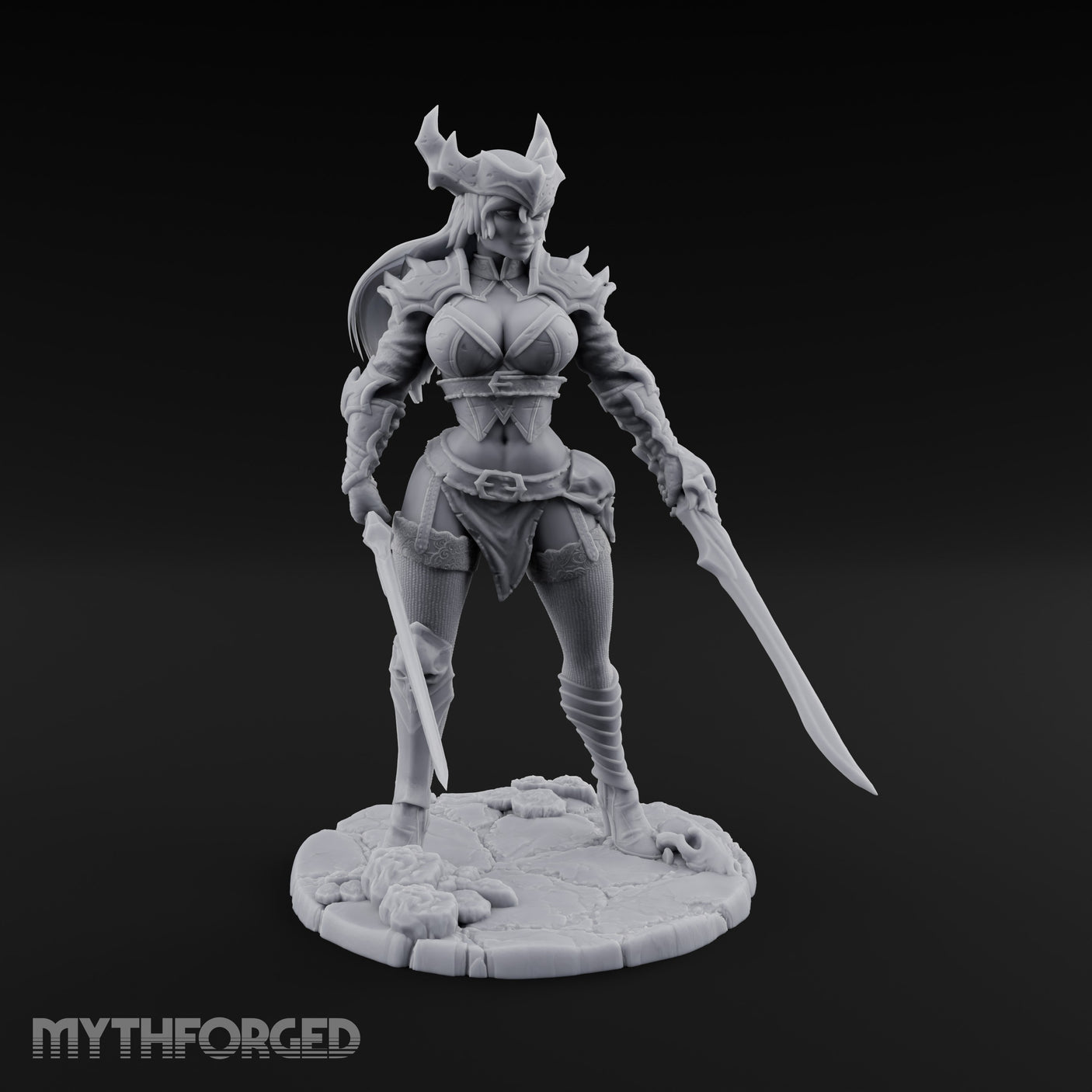 Twin Blades Ready Human Warrior Miniature for Dungeons and Dragons, Pathfinder or other TTRPGs
