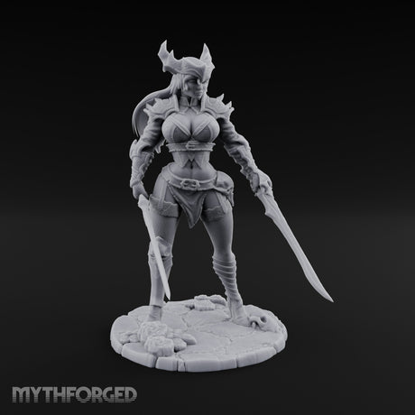 Twin Blades Ready Human Warrior Miniature for Dungeons and Dragons, Pathfinder or other TTRPGs