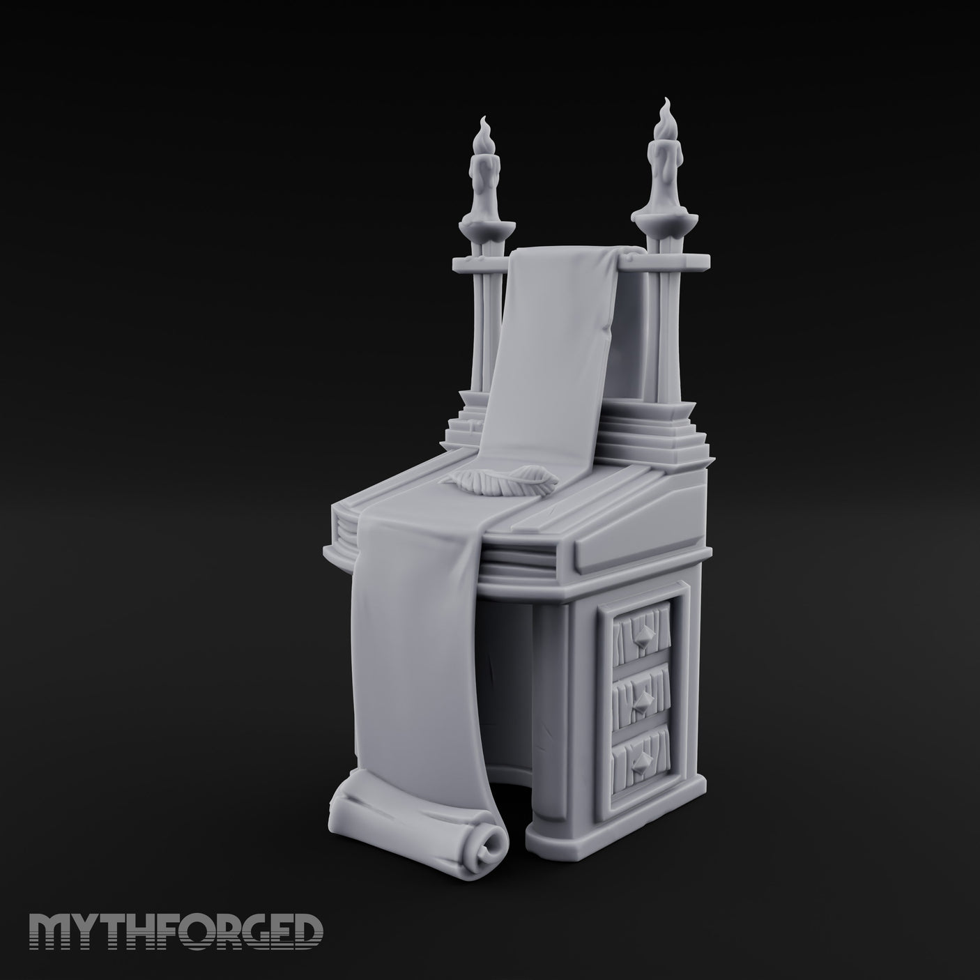 Twin-Candled Scroll-Draped Temple Lectern Desk