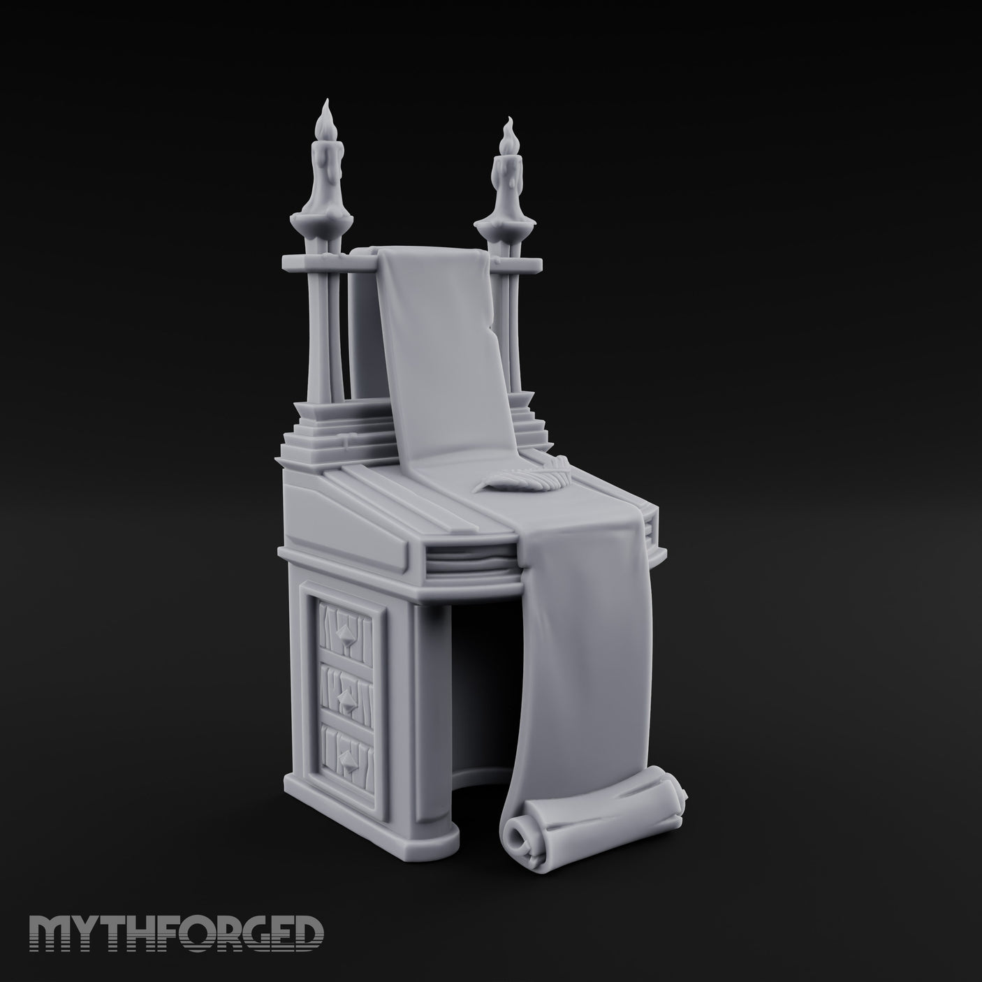 Twin-Candled Scroll-Draped Temple Lectern Desk gallery 3