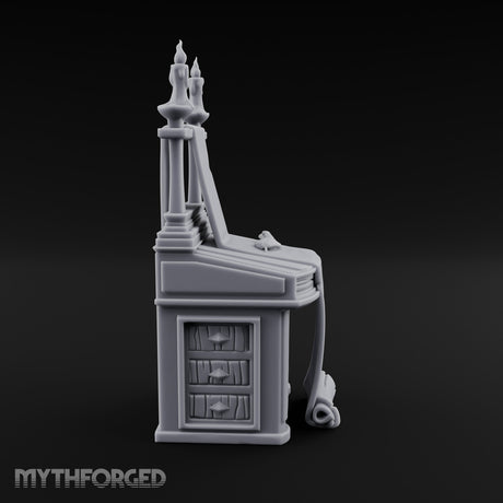 Twin-Candled Scroll-Draped Temple Lectern Desk Miniature for Dungeons and Dragons, Pathfinder or other TTRPGs