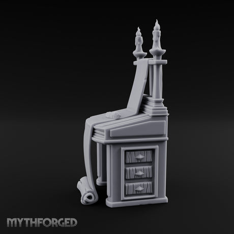 Twin-Candled Scroll-Draped Temple Lectern Desk Miniature for Dungeons and Dragons, Pathfinder or other TTRPGs