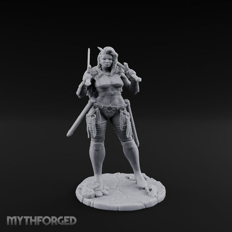 Twin Daggers Raised Smirking Human Barbarian Miniature for Dungeons and Dragons, Pathfinder or other TTRPGs