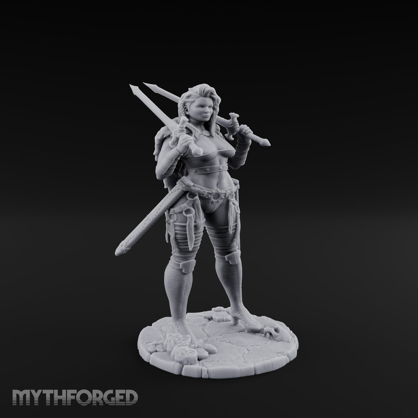 Twin Daggers Raised Smirking Human Barbarian Miniature for Dungeons and Dragons, Pathfinder or other TTRPGs