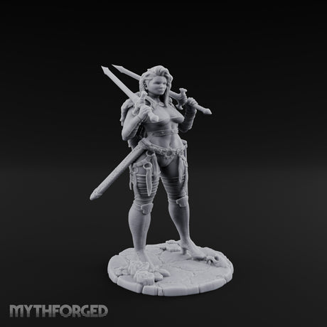 Twin Daggers Raised Smirking Human Barbarian Miniature for Dungeons and Dragons, Pathfinder or other TTRPGs