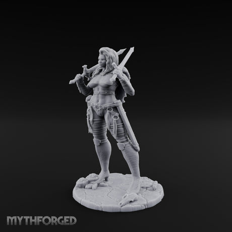 Twin Daggers Raised Smirking Human Barbarian Miniature for Dungeons and Dragons, Pathfinder or other TTRPGs